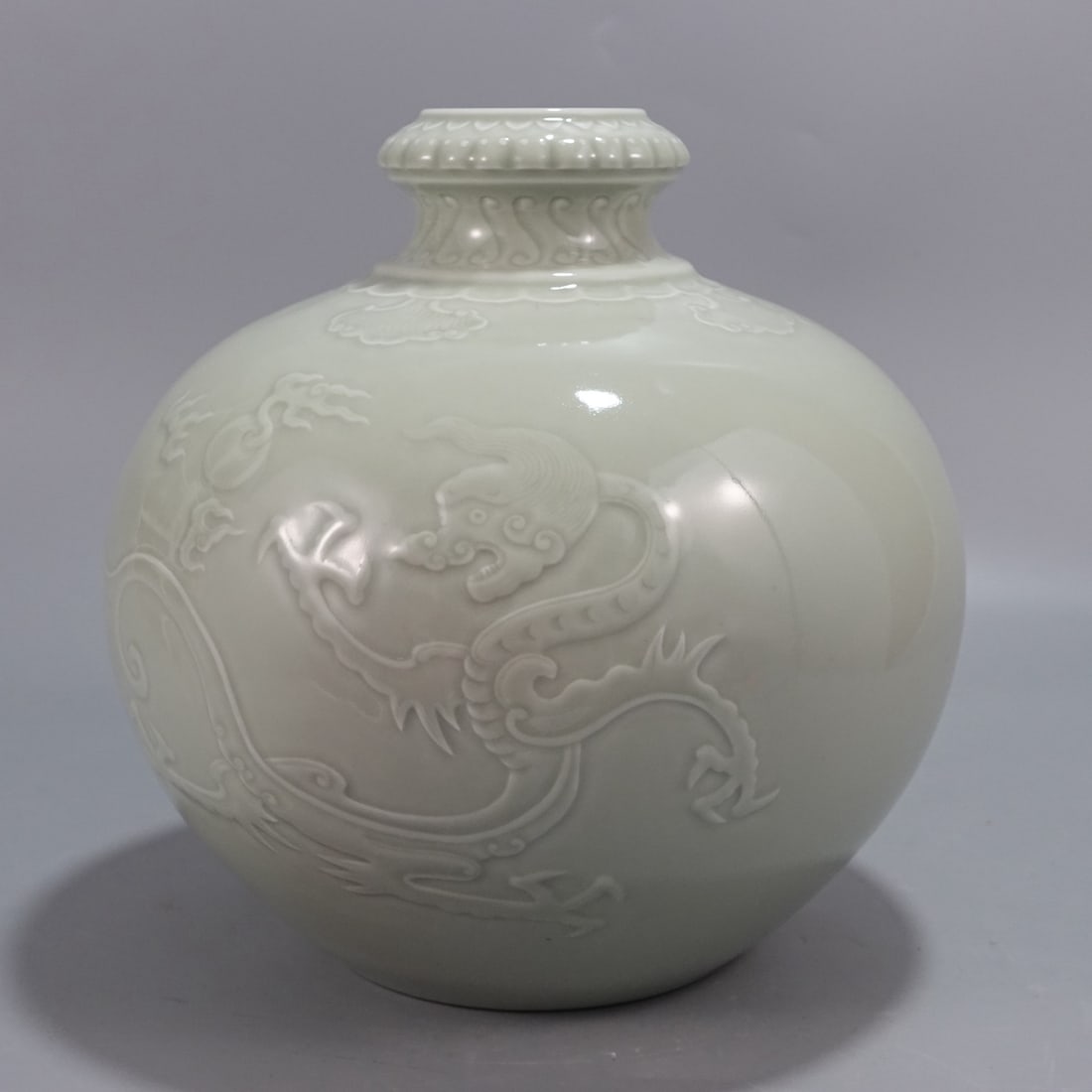 An Exquisite Celadon Glazed Dragon Pattern Pomegranate-Shaped Vase (1 of 9)