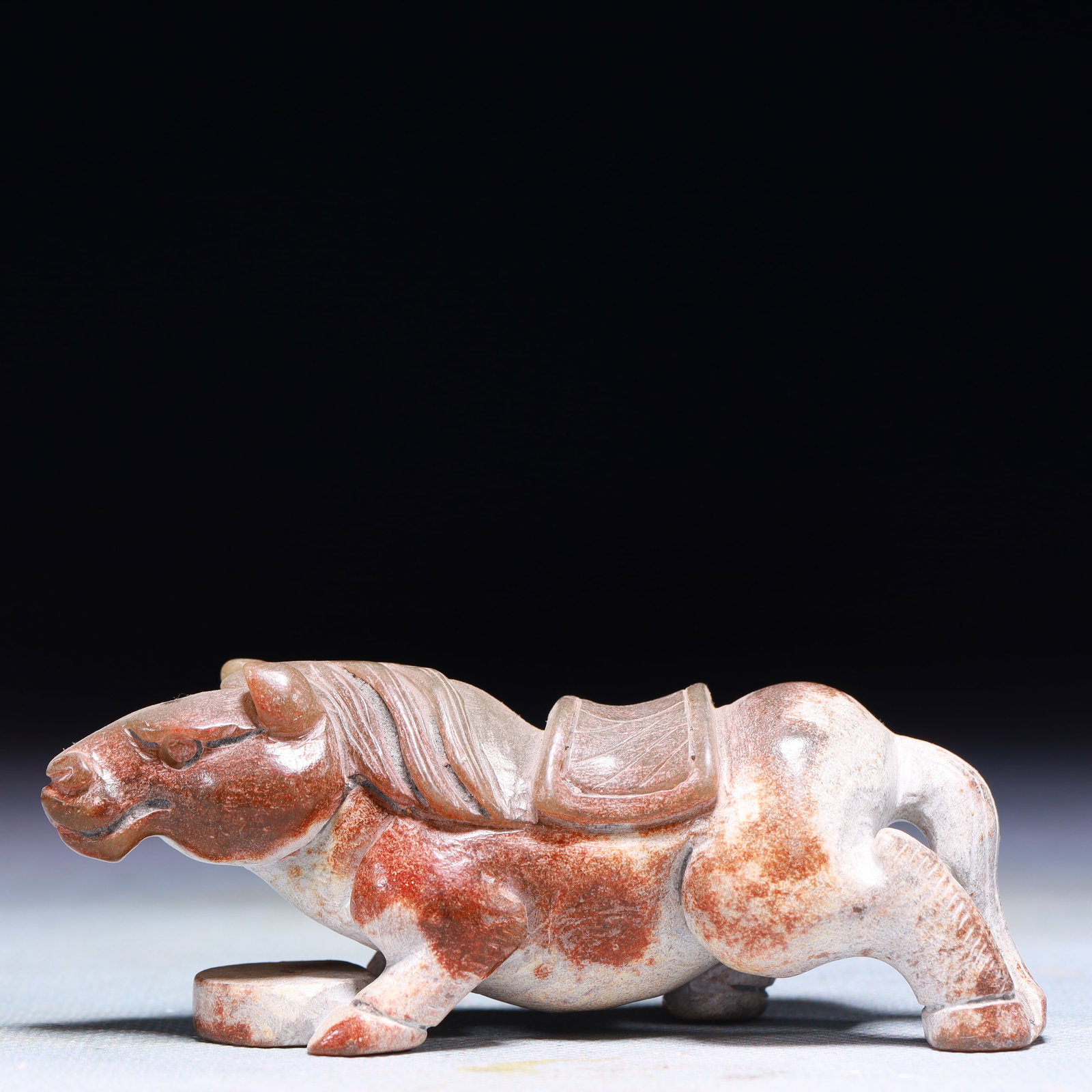 An Exquisite Archaic Jade Horse Ornament: An Exquisite Archaic Jade Horse Ornament,Ancient Time,China,Size:3.9inx1.4inx1.6in,Weight:163g 高古玉马摆件中国远古时期