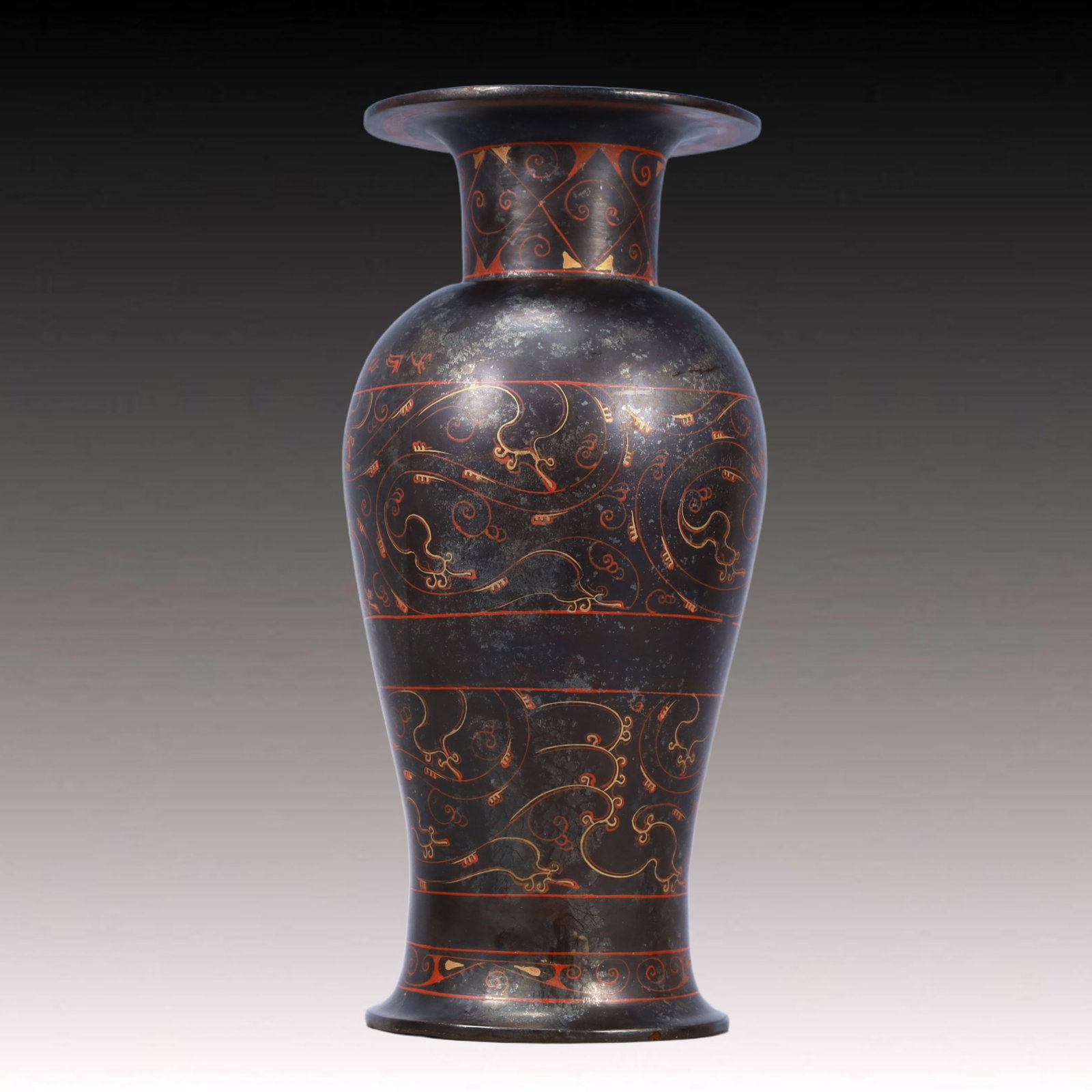 A Rare Lacquer Painted Color Dragon Pattern Vase - 2