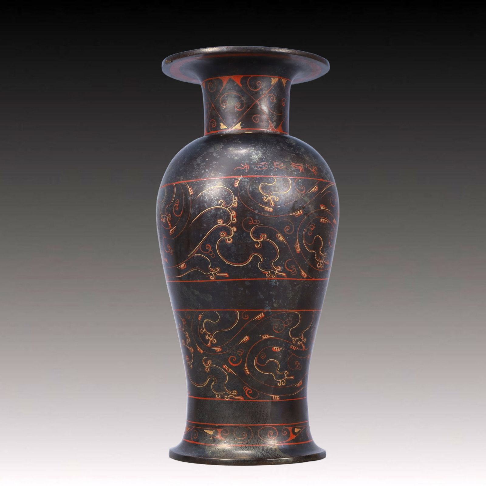 A Rare Lacquer Painted Color Dragon Pattern Vase - 5