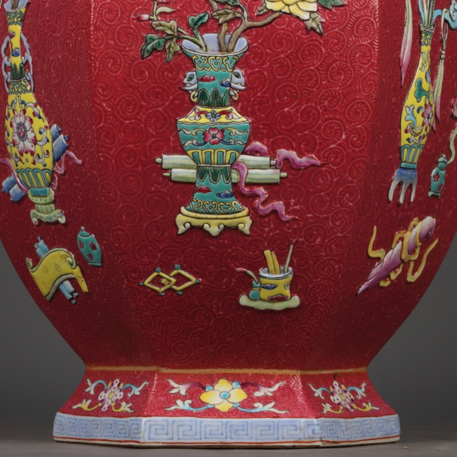 A Huge Ruby Red-Glazed Enamel Gilt Flower Pattern Double-Ears Vase - 6