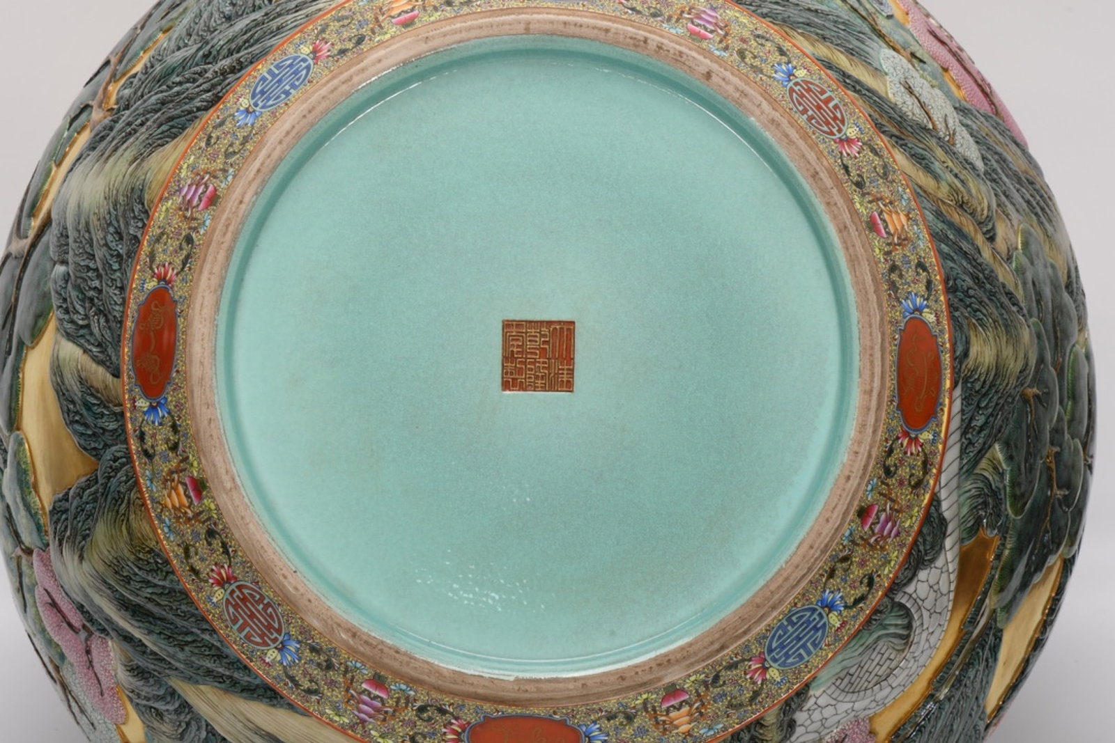 A Huge Enamel Auspicious Cloud and Phoenix Pattern Brush Washer - 8