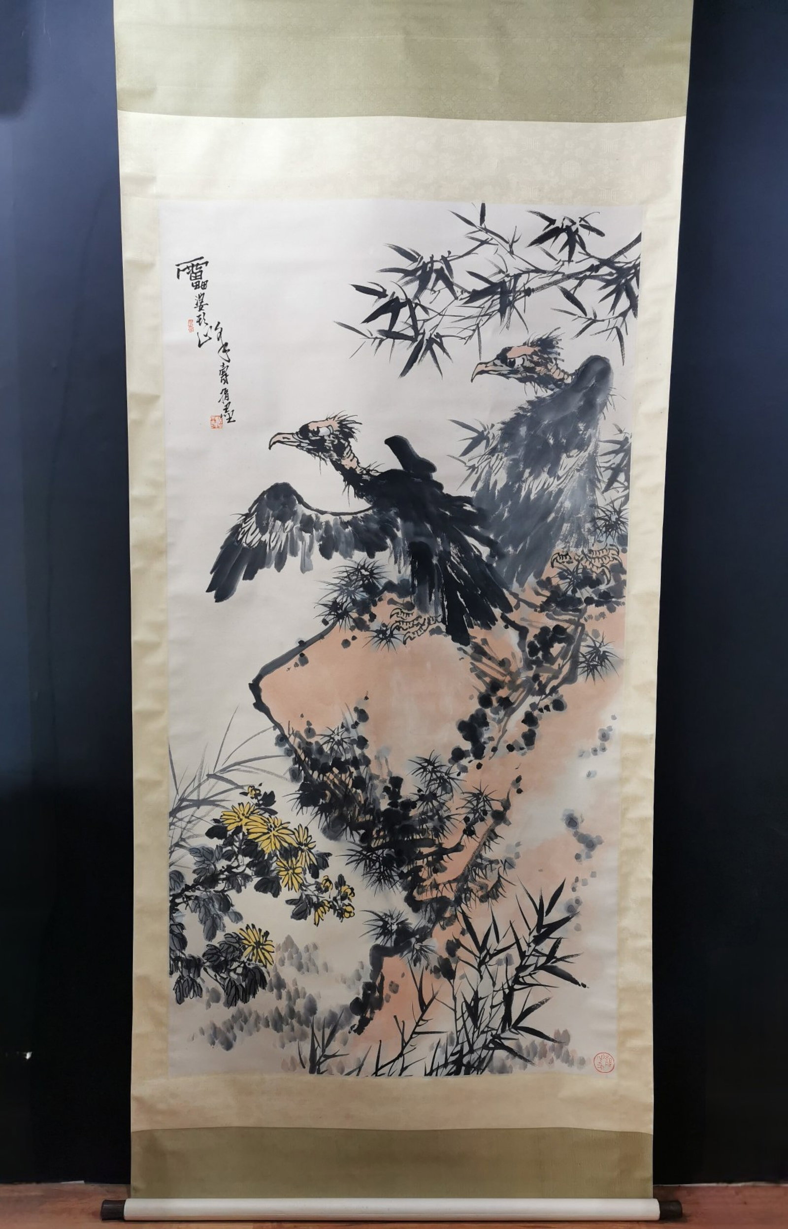 A Chinese Vertical Scroll Ink Painting of Pine and Eagle on Paper (1 of 9)