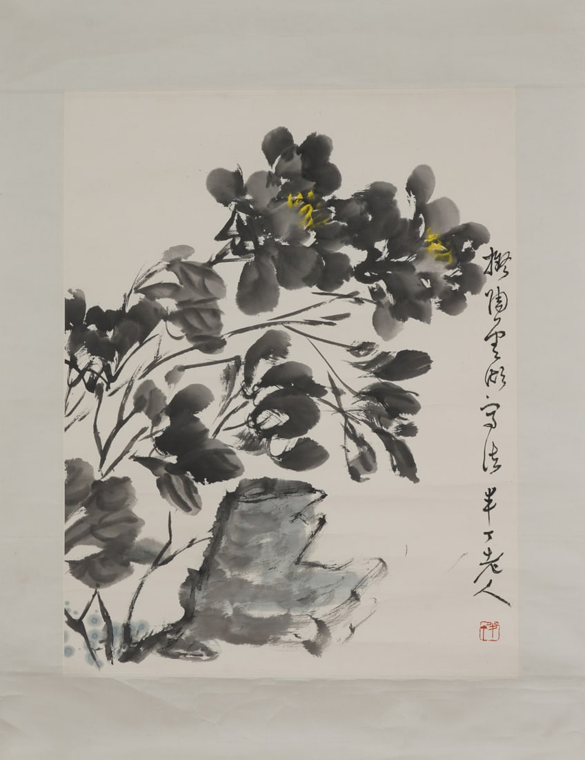 A Chinese Ink Painting of Flower on Paper: A Chinese Ink Painting of Flower on Paper,Chen Banding,Size:66.1inx20.9in 一幅中国水墨花卉画,陈半丁