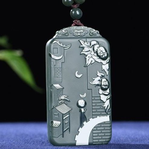 An Exquisite Cyan jade Figure Pattern Pendant (1 of 3)