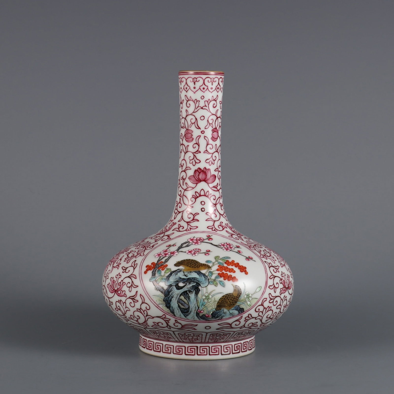 An Exquisite Enamel Ruby Red-Glazed Lotus Pattern Flower and Bird Pattern Vase (1 of 9)