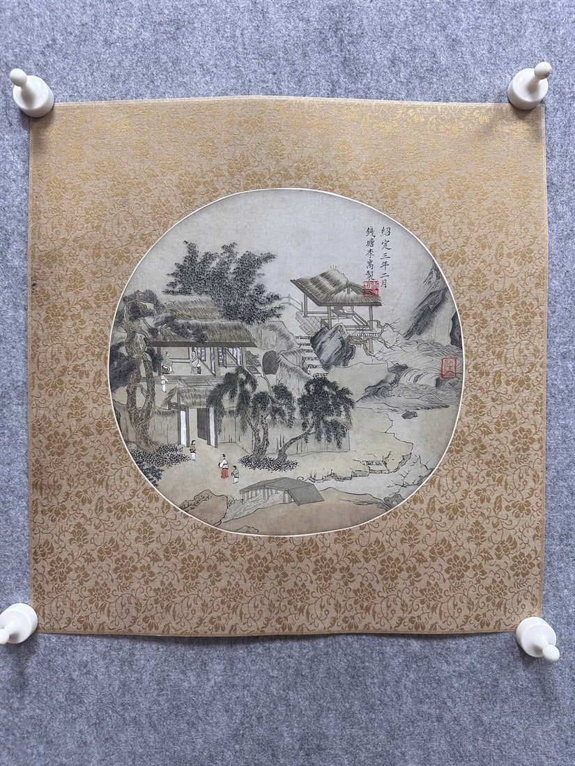 An Fabulous Chinese Ink Landscape and Figure By Paper: An Fabulous Chinese Ink Landscape and Figure By Paper Li chong Without frame Size:11inx10.6in李崇山水人物 纸本Without frame Size:28cmx27cm
