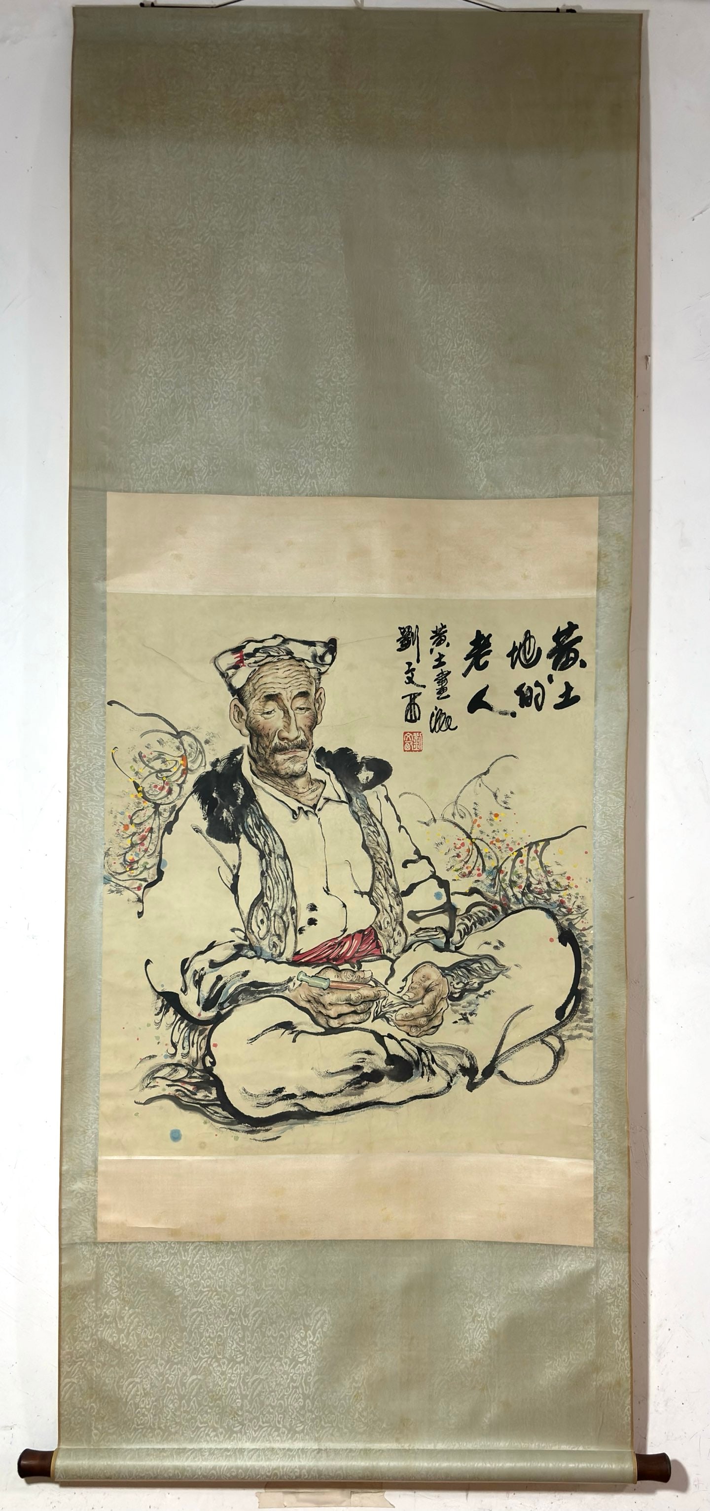 A Chinese Vertical Scroll Ink Painting of Figure on Paper: A Chinese Vertical Scroll Ink Painting of Figure on Paper Liu wenxi Without frame Size:30.1inx26.6in刘文西人物图 纸本立轴Without frame