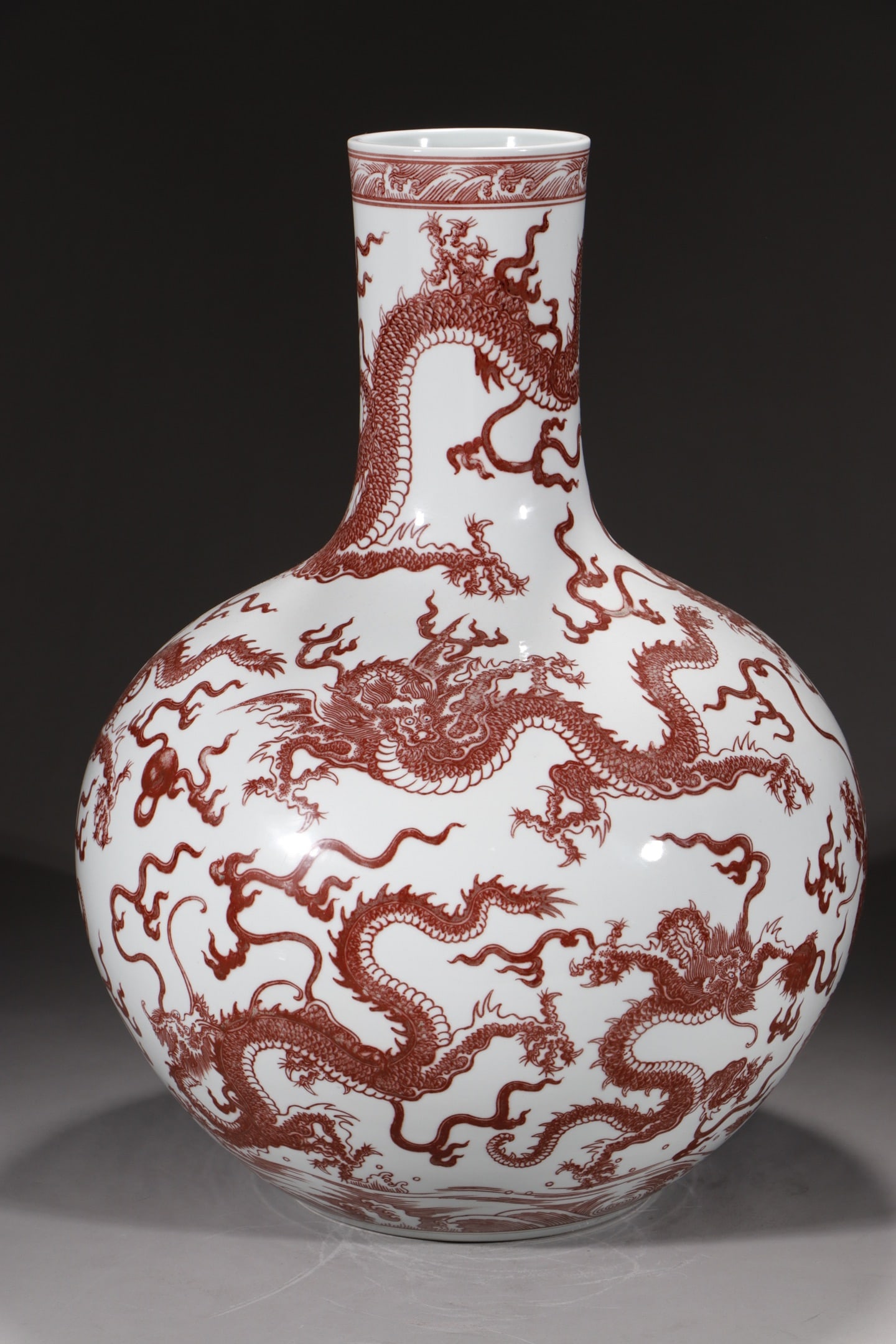 An Exquisite Underglaze-Red Dragon Pattern Seawater Pattern Vase - 5