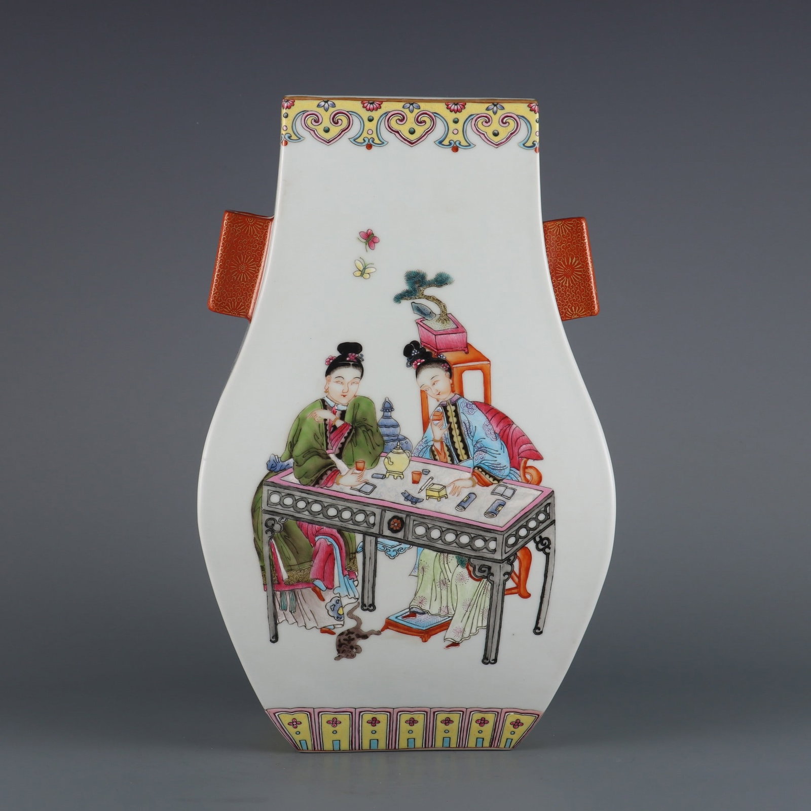 An Exquisite Famille-Rose Character and Story Pattern Double-Ears Vase: An Exquisite Famille-Rose Character and Story Pattern Double-Ears Vase Qing Dynasty, China Yongzheng Six-character Mark