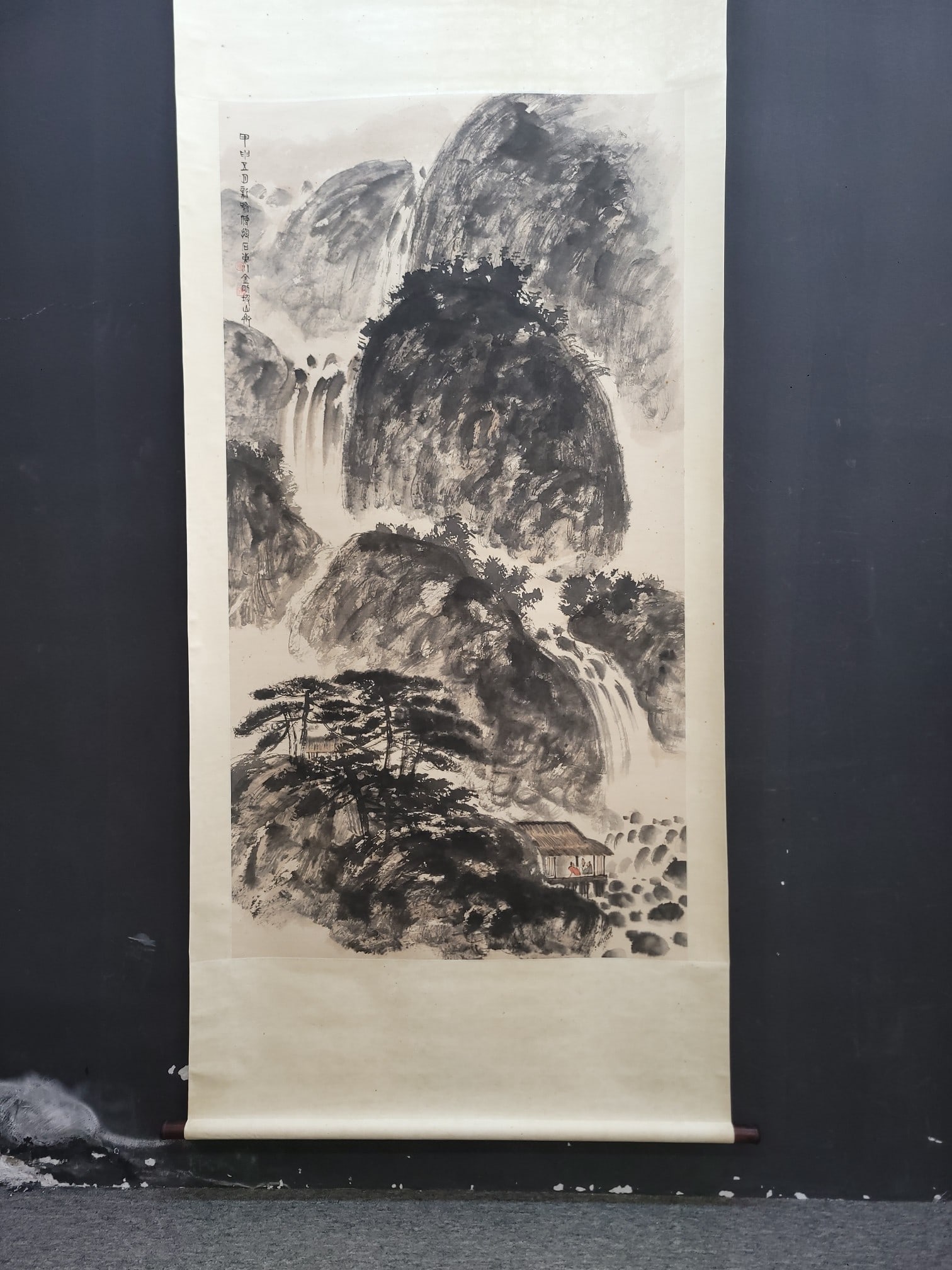 A Chinese Vertical Scroll Ink Painting of Landscape on Paper: A Chinese Vertical Scroll Ink Painting of Landscape on Paper Fu baoshi Without frame Size:37.6inx69.9in傅抱石山水 纸本立轴Without frame Size:95.5c