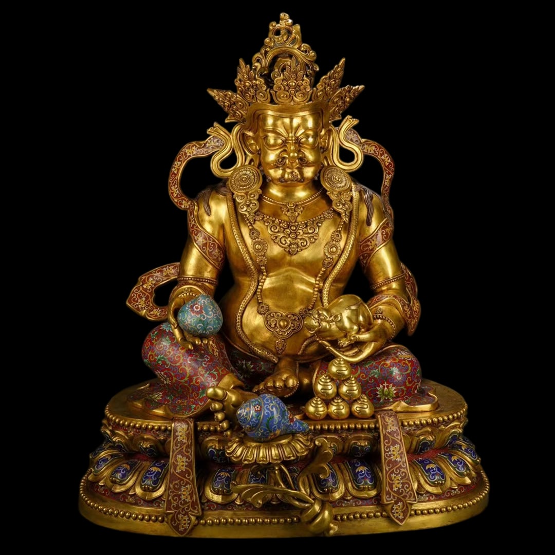 A Exquisite Cloisonne Statue of Mammon Ornament: A Exquisite Cloisonne Statue of Mammon Ornament Qing Dynasty, China Size:34.6inx22inx28.3in Weight:67KG景泰蓝财神佛像 中国清代