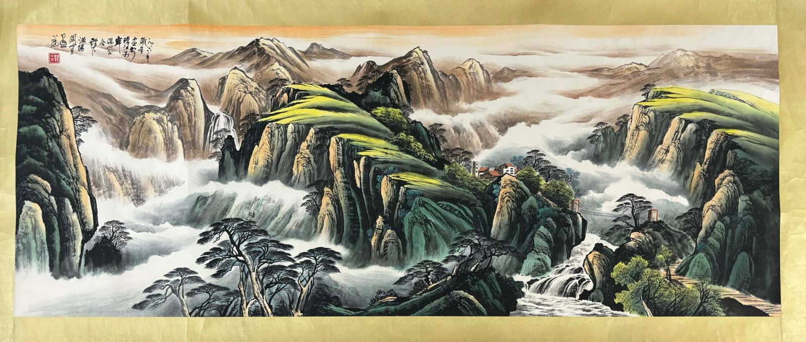 An Fabulous Chinese Ink Landscape By Paper: An Fabulous Chinese Ink Landscape By Paper Guan shanyue Without frame Size:70.1inx27in关山月山水图 纸本Without frame Size:178cmx68.5cm