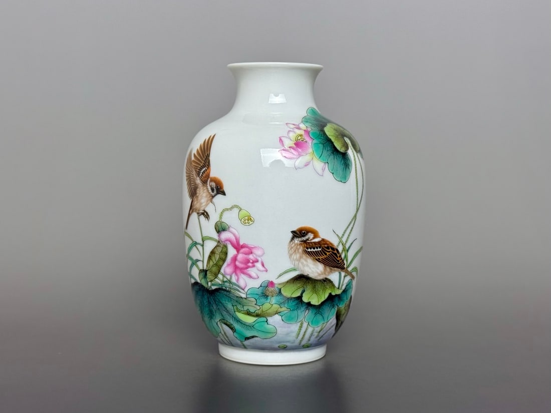 An Exquisite Enamel Flower and Bird Pattern Vase: An Exquisite Enamel Flower and Bird Pattern Vase Qing Dynasty, China Qianlong Four-character Mark