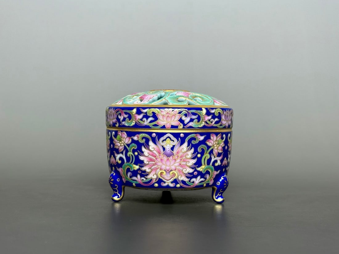 An Exquisite Famille-Rose Painted Gold Lotus Pattern Tripod Censer: An Exquisite Famille-Rose Painted Gold Lotus Pattern Tripod Censer Qing Dynasty, China Qianlong Four-character Mark