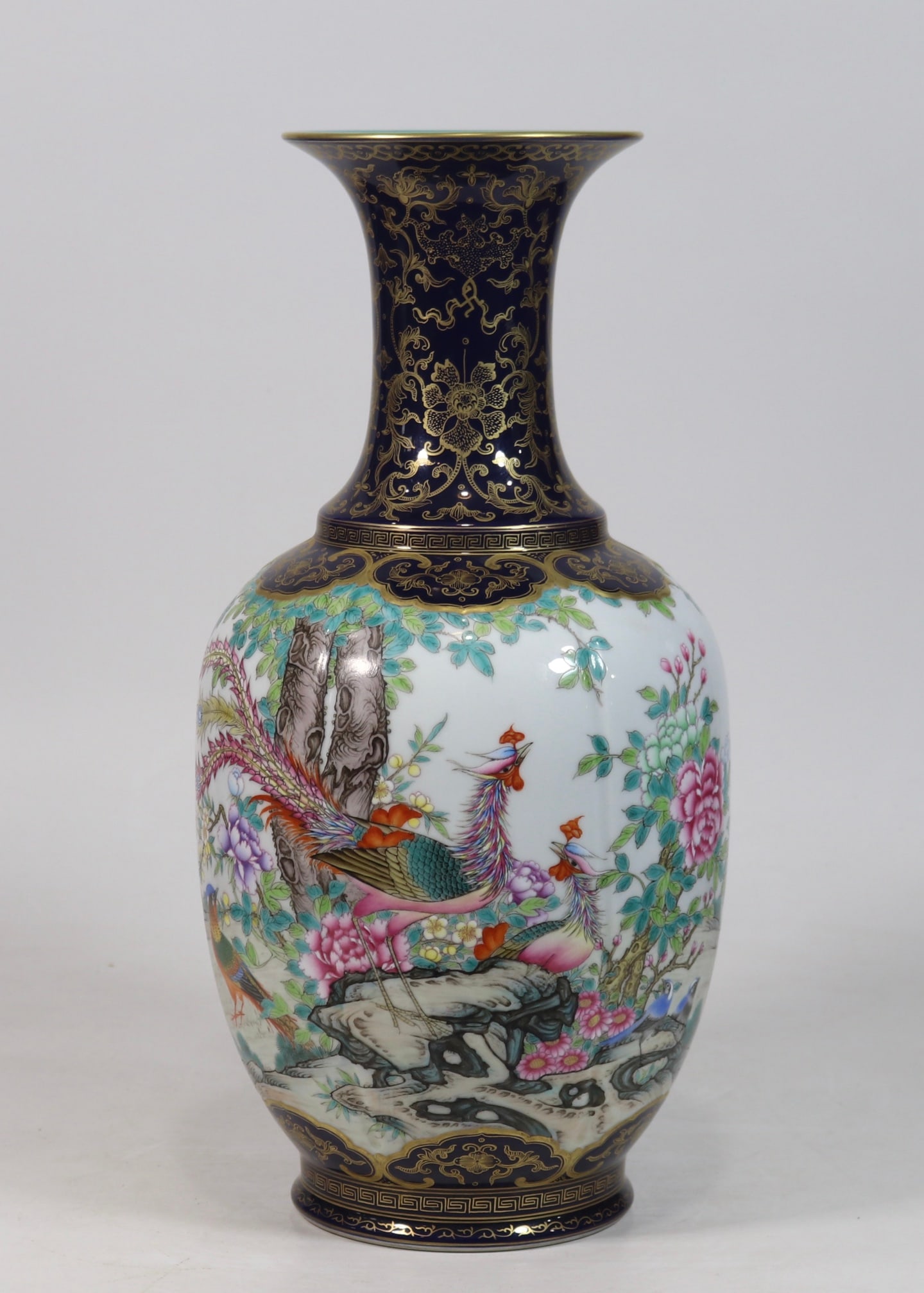 An Exquisite Enamel Flower and Bird Pattern with poem Vase: An Exquisite Enamel Flower and Bird Pattern with poem Vase Qing Dynasty, China Qianlong Six-character Mark Size:16.9inx7.5in珐琅彩无伦图诗文描%