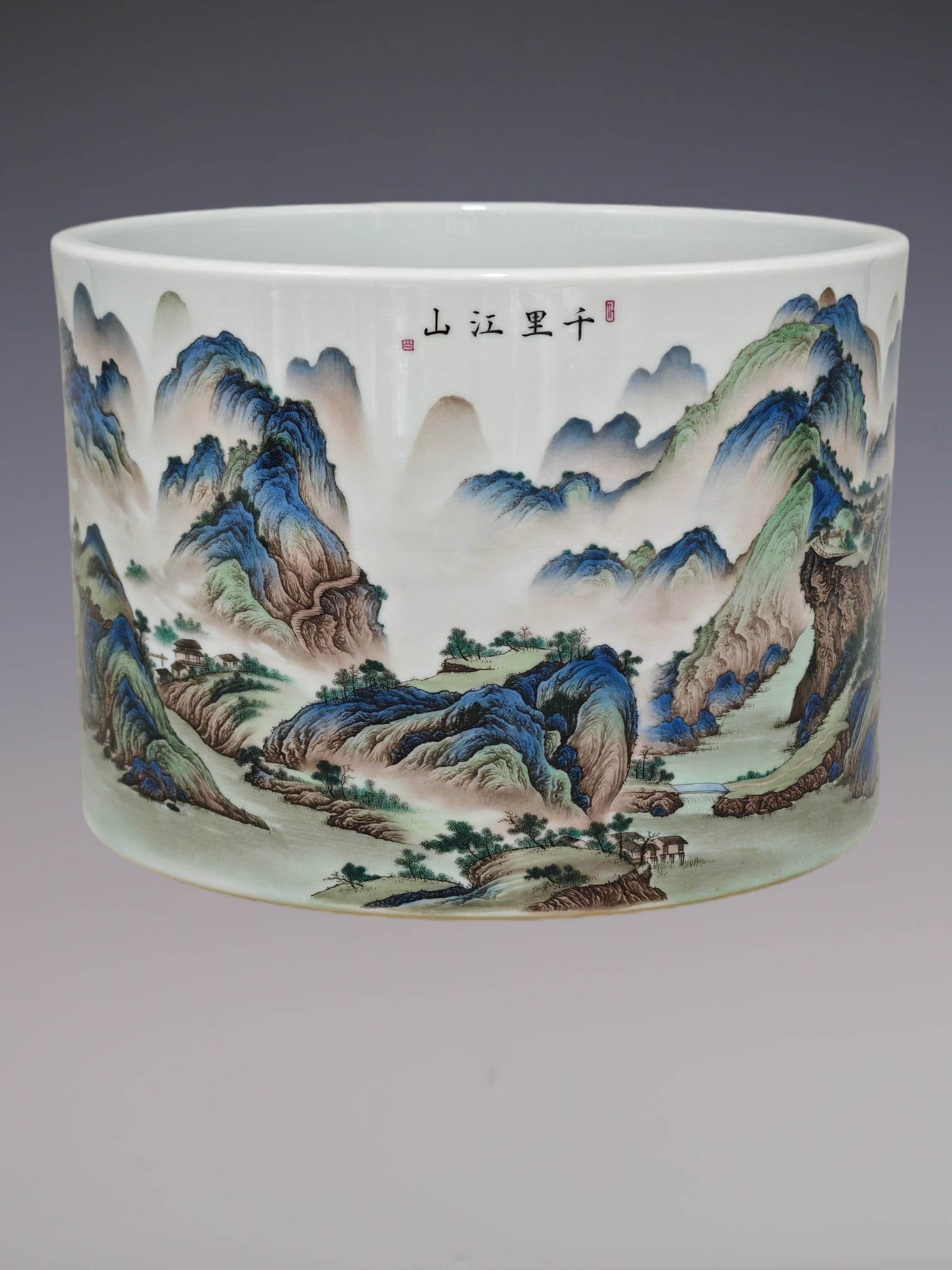 An Exquisite Enamel Landscape Pattern Brush Pot - 3