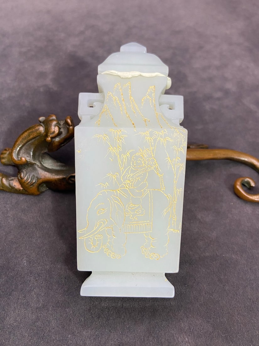 An Exquisite White Jade Character and Story Pattern with poem Vase: An Exquisite White Jade Character and Story Pattern with poem Vase Qing Dynasty, China Size:100mmx42.6mmx20.3mm