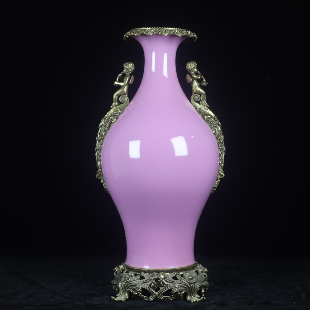 An Exquisite Ruby Red-Glazed Inlaid Bronze Double-Ears Vase: An Exquisite Ruby Red-Glazed Inlaid Bronze Double-Ears Vase Qing Dynasty, China Yongzheng Six-character Mark