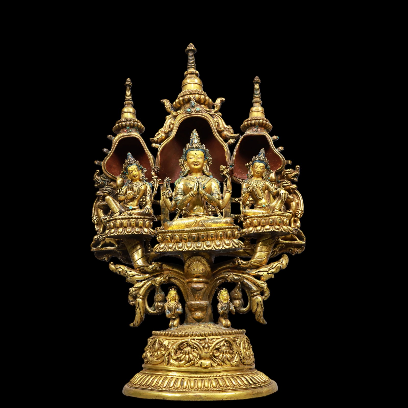 An Exquisite Gilt Bronze Inlaid Gems Statue of Avalokitesvara (1 of 9)