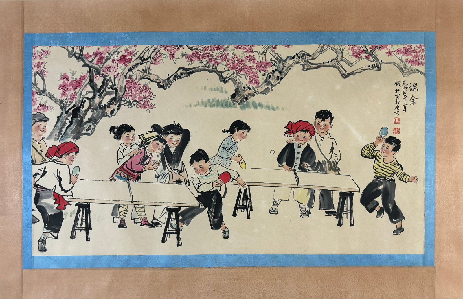 An Fabulous Chinese Ink Character and Story By Paper: An Fabulous Chinese Ink Character and Story By Paper Qian songyan Without frame Size:36.4inx19.5in钱松喦课余打兵乓球图 纸本Witho