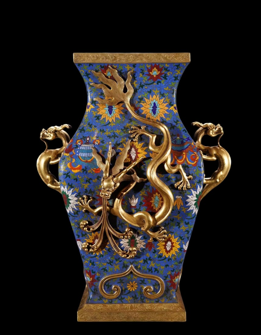 A Exquisite Cloisonne Lotus Pattern Dragon Pattern Double-Ears Vase (1 of 9)