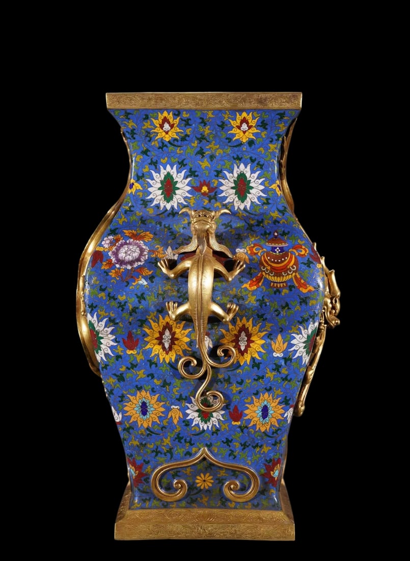 A Exquisite Cloisonne Lotus Pattern Dragon Pattern Double-Ears Vase - 7