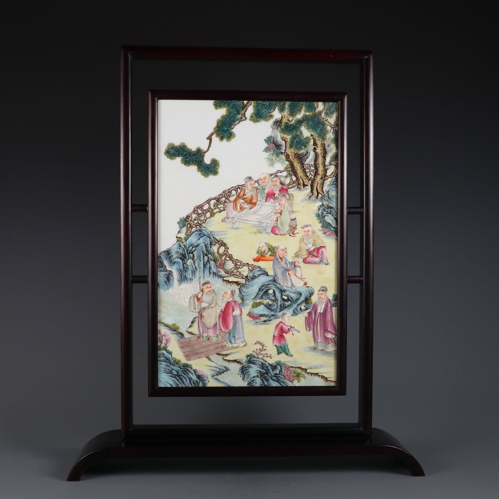 An Exquisite Famille-Rose Character and Story Pattern Ornament: An Exquisite Famille-Rose Character and Story Pattern Ornament Qing Dynasty, China Size:16.9inx11in Size:23.8inx14.2in粉彩香山九老图瓷板画