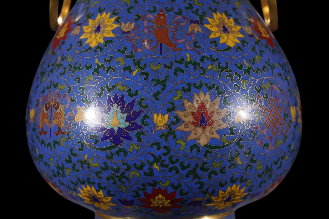 A Exquisite Cloisonne Lotus Pattern Dragon Pattern Double-Ears Vase - 3