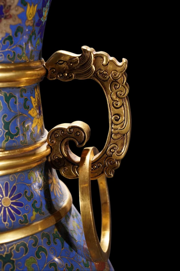 A Exquisite Cloisonne Lotus Pattern Dragon Pattern Double-Ears Vase - 4