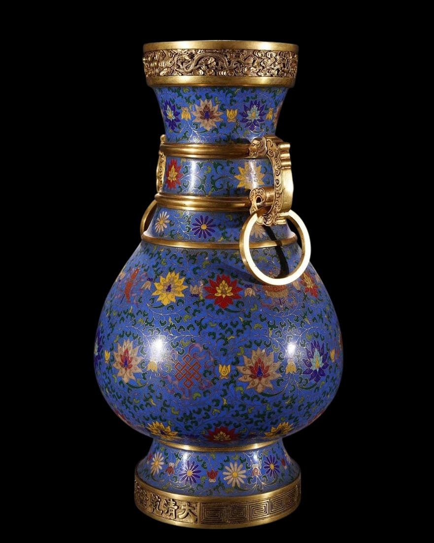 A Exquisite Cloisonne Lotus Pattern Dragon Pattern Double-Ears Vase - 5