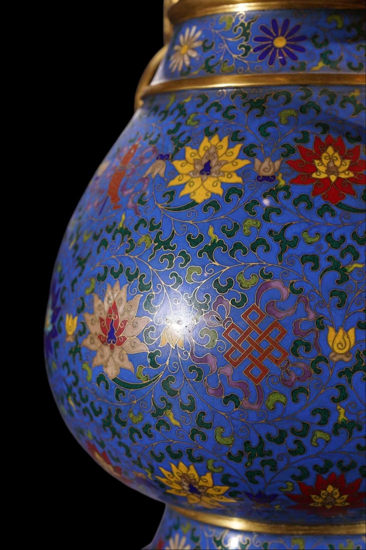A Exquisite Cloisonne Lotus Pattern Dragon Pattern Double-Ears Vase - 6