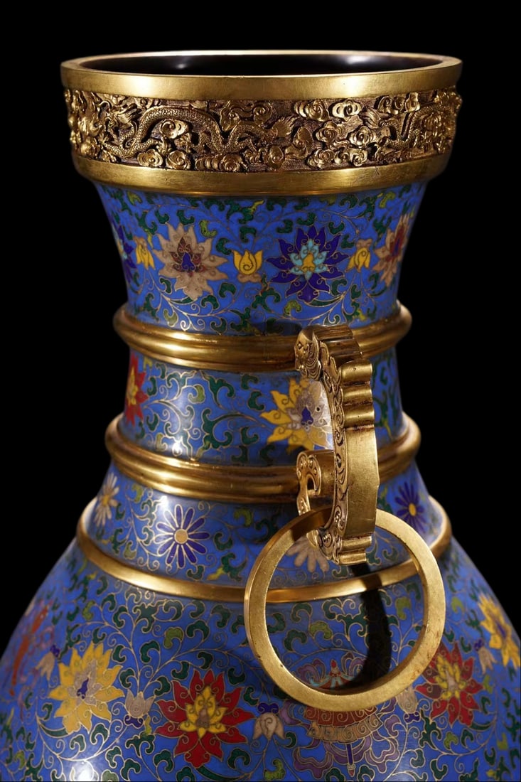 A Exquisite Cloisonne Lotus Pattern Dragon Pattern Double-Ears Vase - 7