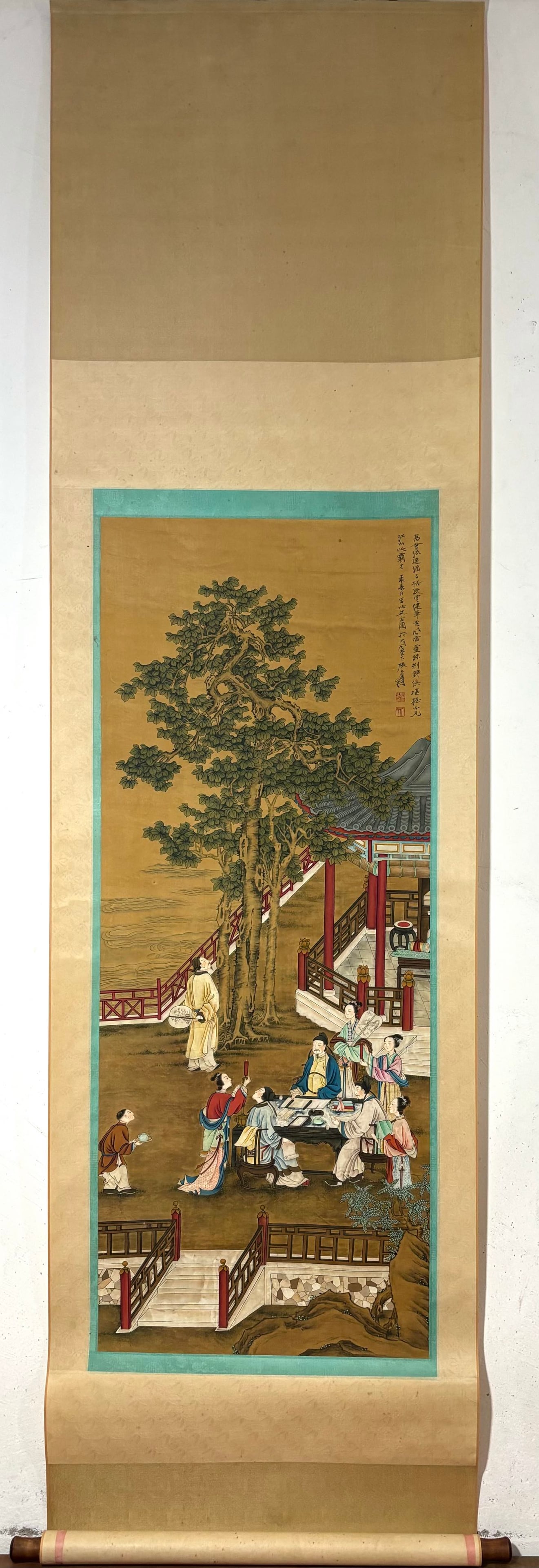 A Chinese Vertical Scroll Ink Painting of Character and Story on Silk: A Chinese Vertical Scroll Ink Painting of Character and Story on Silk Zhang daqian Without frame Size:51inx20.3in张大千人物图