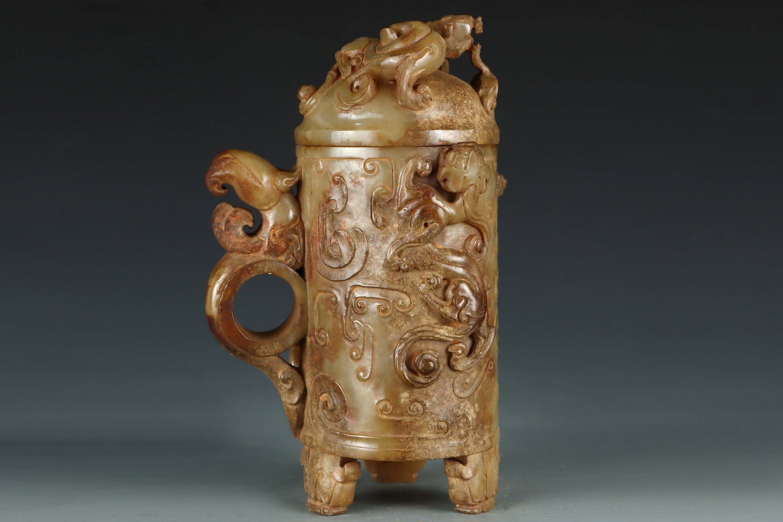 An Exquisite White Jade Dragon Pattern Cup - 3