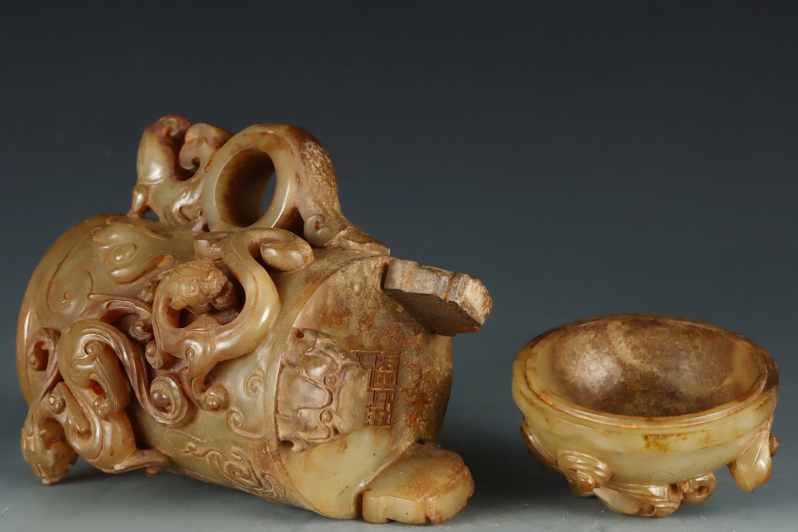 An Exquisite White Jade Dragon Pattern Cup - 8