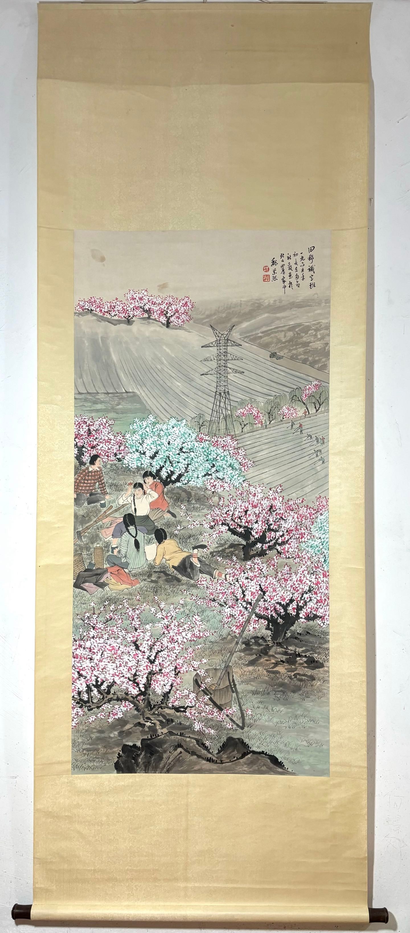 A Chinese Vertical Scroll Ink Painting of Character and Story on Paper: A Chinese Vertical Scroll Ink Painting of Character and Story on Paper Wei zixi Without frame Size:53.5inx25.4in魏紫熙人物图