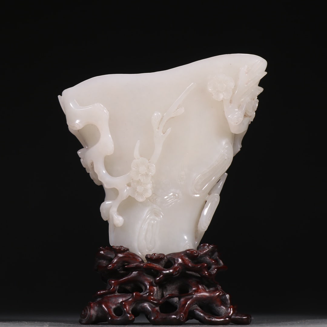 An Exquisite White Jade Flower Pattern Cup - 5
