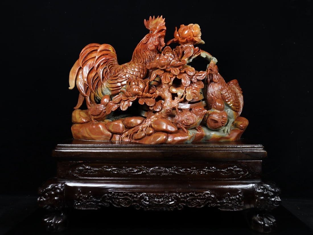 An Exquisite Shoushan Stone Rooster Ornament: An Exquisite Shoushan Stone Rooster Ornament Qing Dynasty, China Size:18.1inx18.5inx10.2in