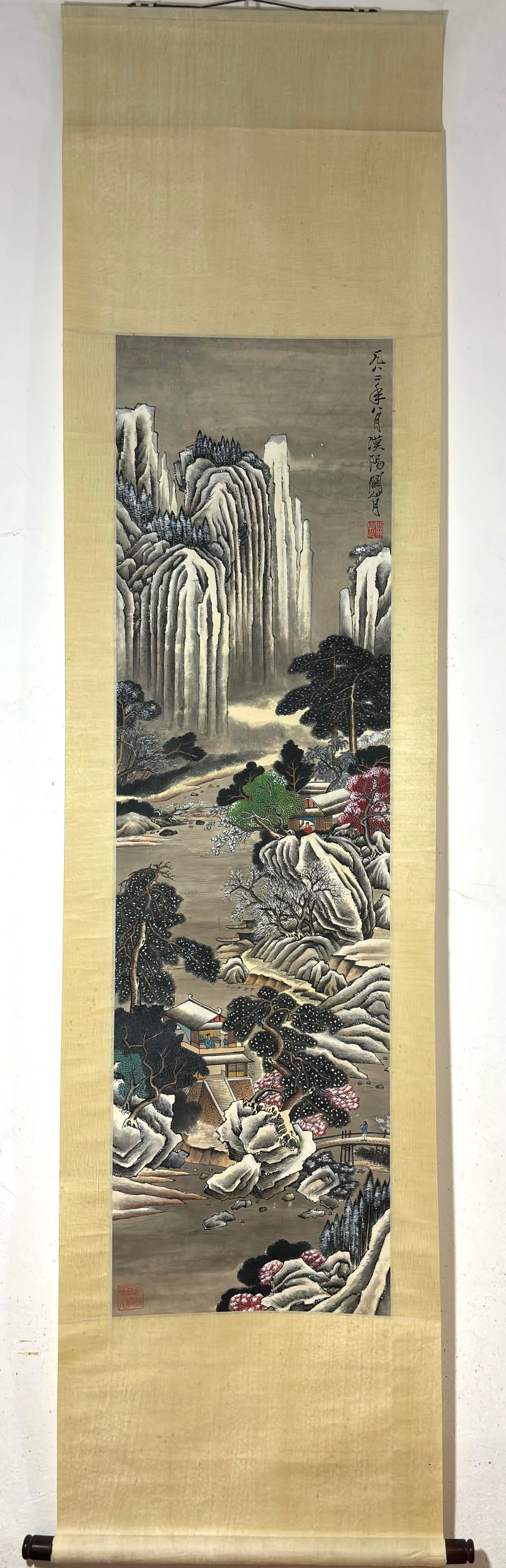 A Chinese Vertical Scroll Ink Painting of Landscape on Paper (1 of 9)