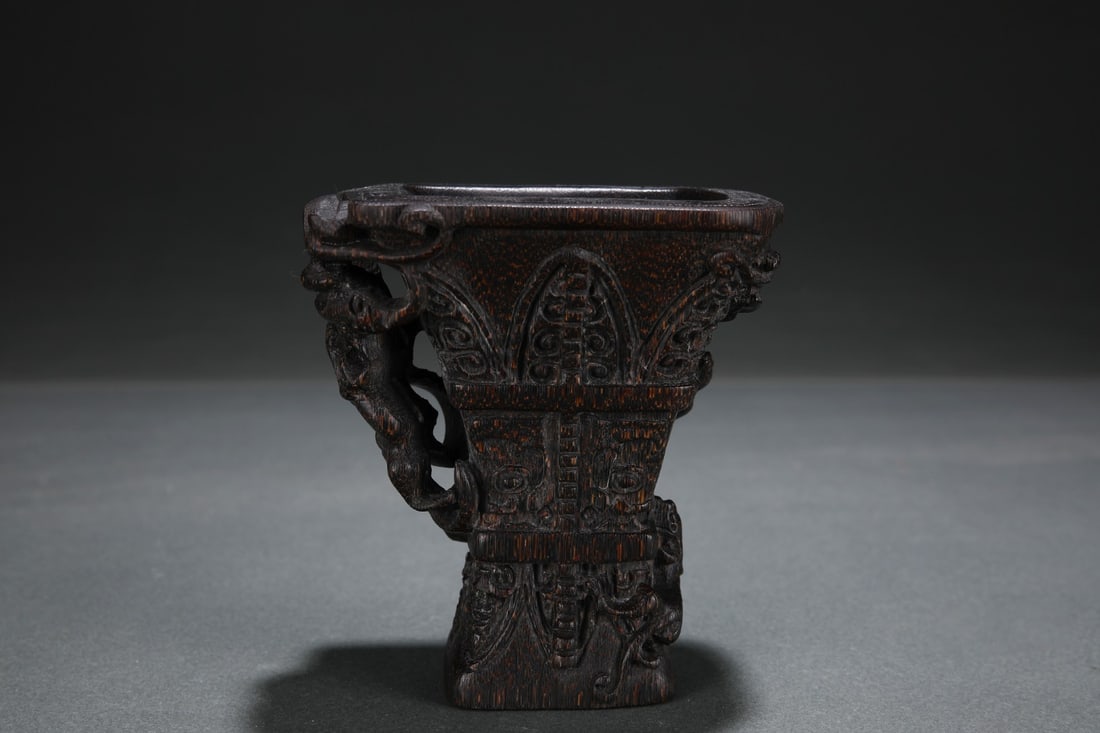 An Exquisite Eaglewood Beast-Face Pattern Goblet - 4