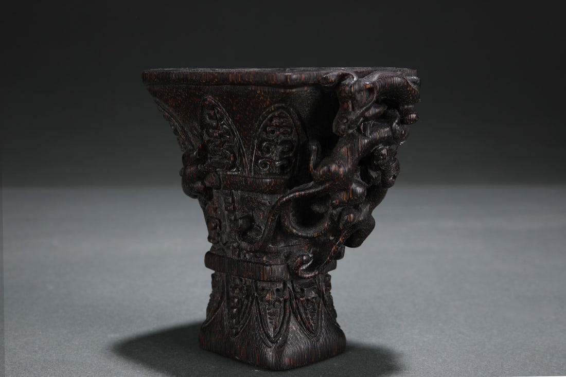 An Exquisite Eaglewood Beast-Face Pattern Goblet - 5