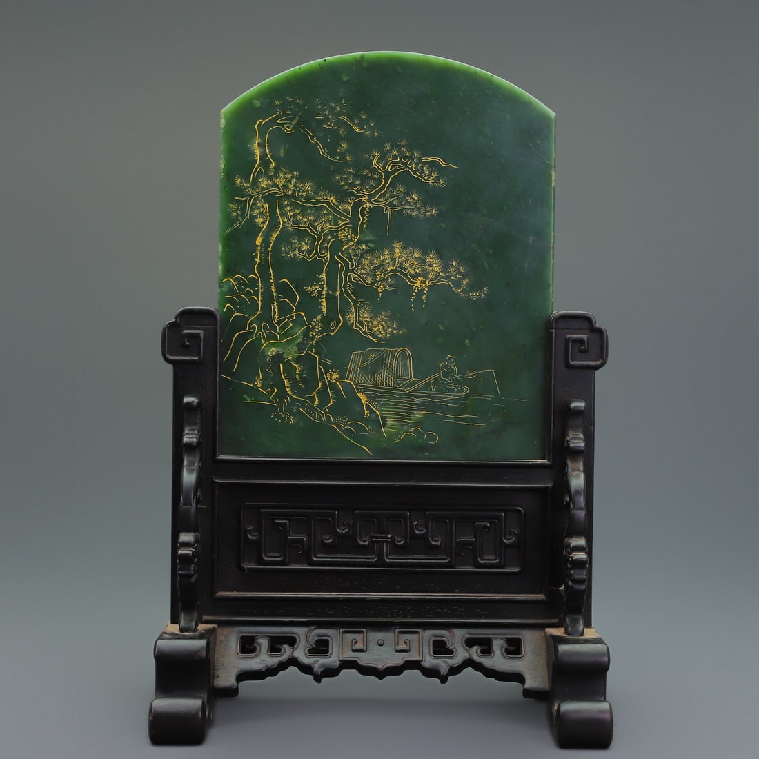 An Exquisite Jasper Landscape and Figure Pattern with poem Screen Ornament: An Exquisite Jasper Landscape and Figure Pattern with poem Screen Ornament Qing Dynasty, China Qianlong Four-character Mark Size:12.6inx8.1inx5.5in