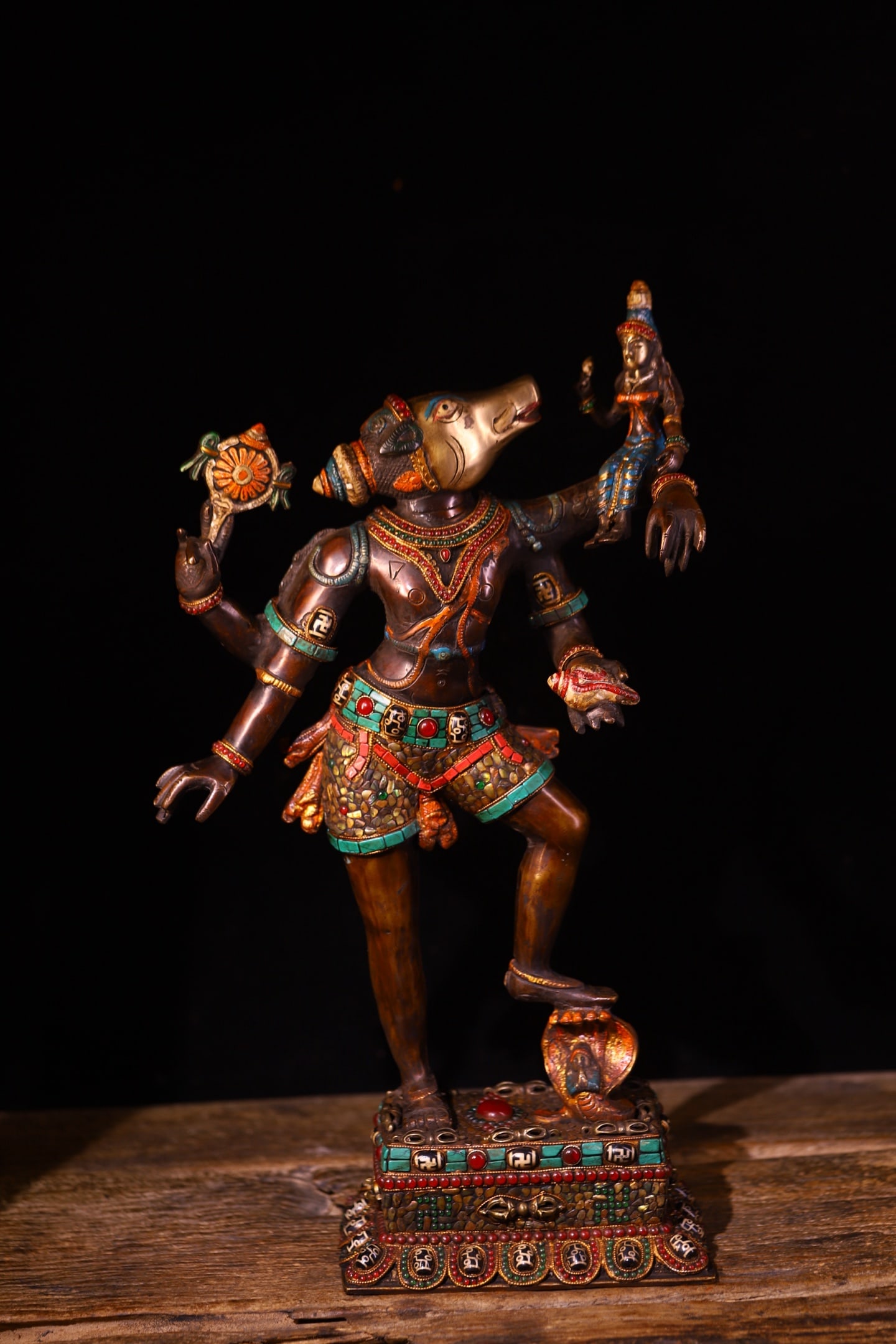 An Exquisite Bronze Inlaid Gems Statue of Ganesh (1 of 9)