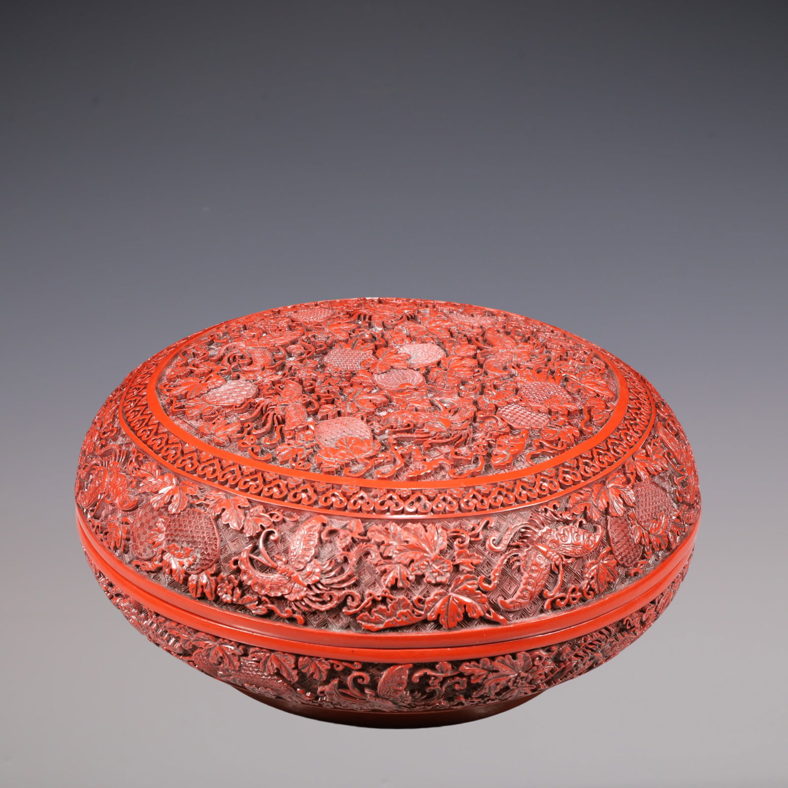 A Exquisite Carved Red Lacquer Flower and Butterfly Pattern Box (1 of 7)