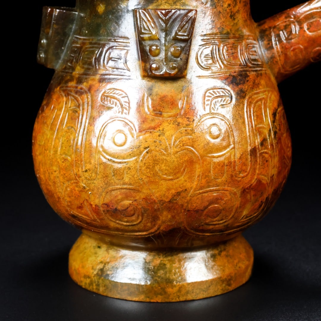 An Exquisite White Jade Beast-Face Pattern Ewer - 2