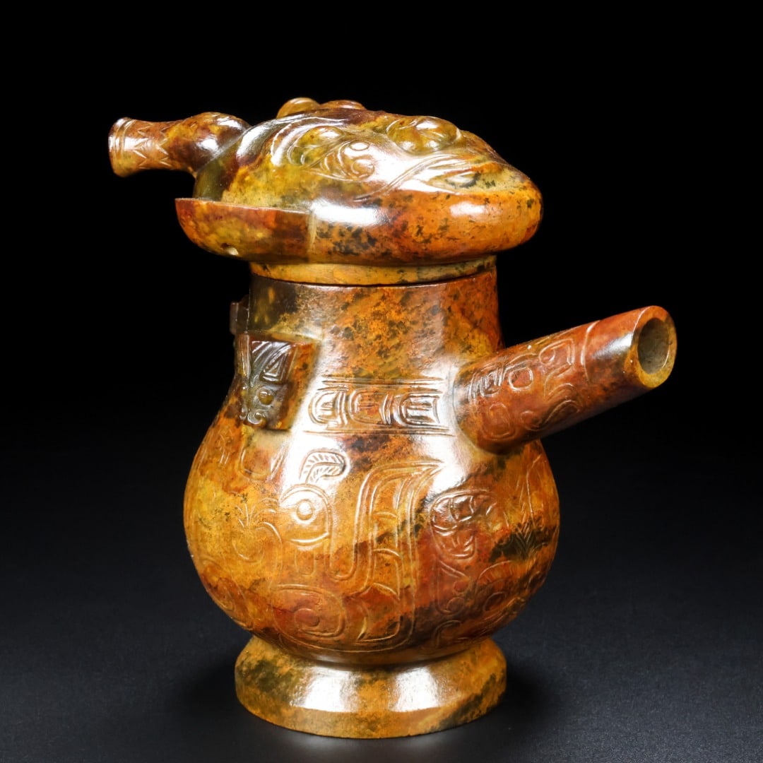 An Exquisite White Jade Beast-Face Pattern Ewer - 3