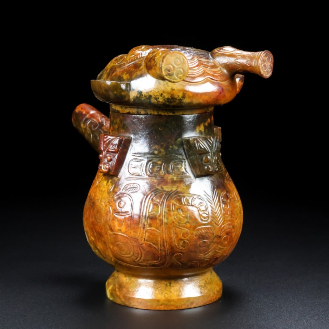 An Exquisite White Jade Beast-Face Pattern Ewer - 4