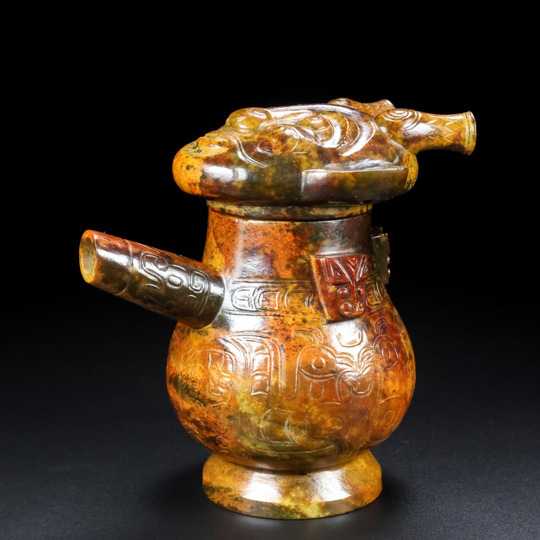 An Exquisite White Jade Beast-Face Pattern Ewer - 5