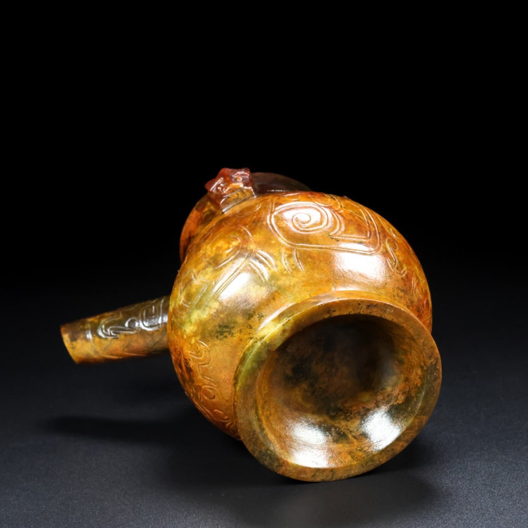 An Exquisite White Jade Beast-Face Pattern Ewer - 6